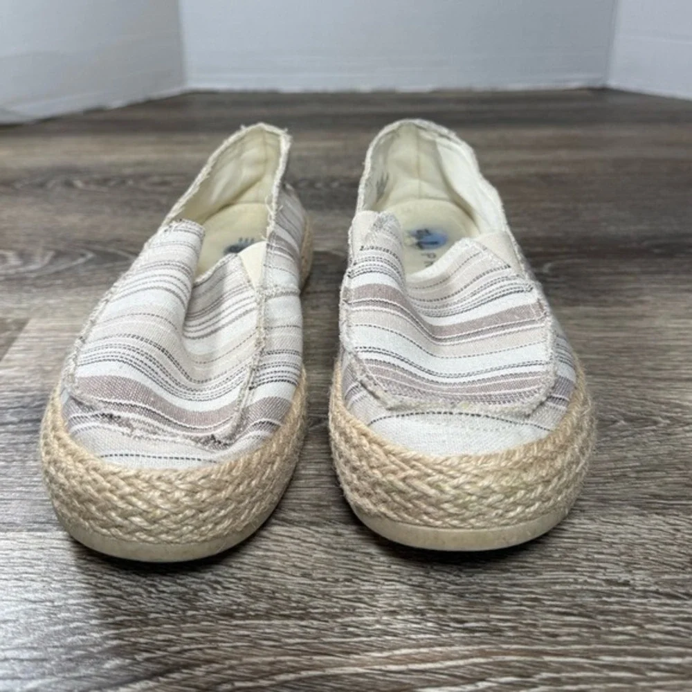 Esprit Loafer Women's 7.5 White Beige Brown Striped Shoes Espadille Noella Beach